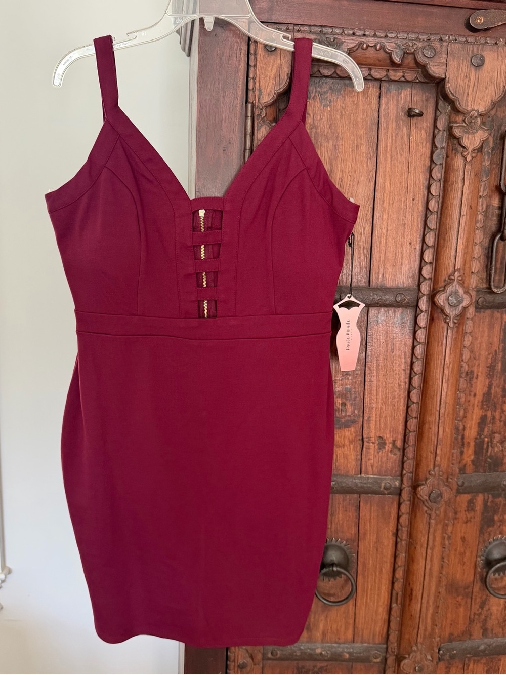 Burgundy Ladder-Front Bodycon Mini Dress